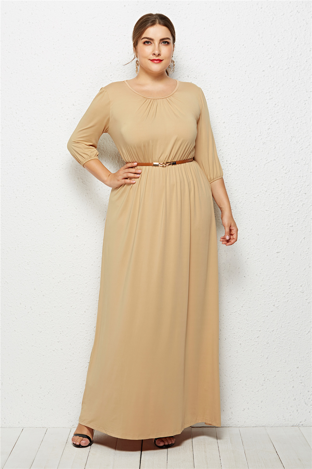 Plus Size Sexy Round Neck Dress Elegant Evening Gown with Belt Perfect for Parties and Special Occasions Wholesale
