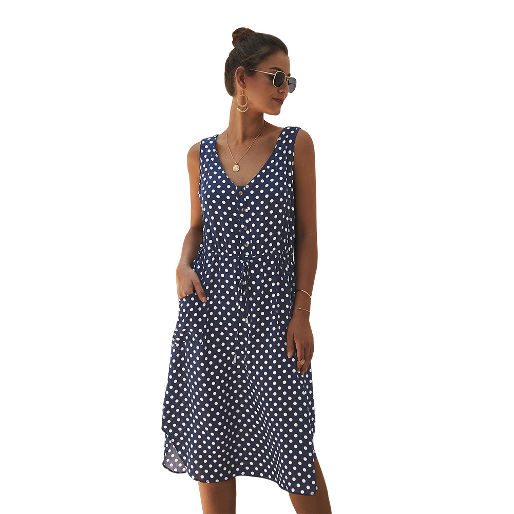 Fashion Womens Dress Polka Dot V Neck Sleeveless Casual Summer Wear Wholesale Available customizable