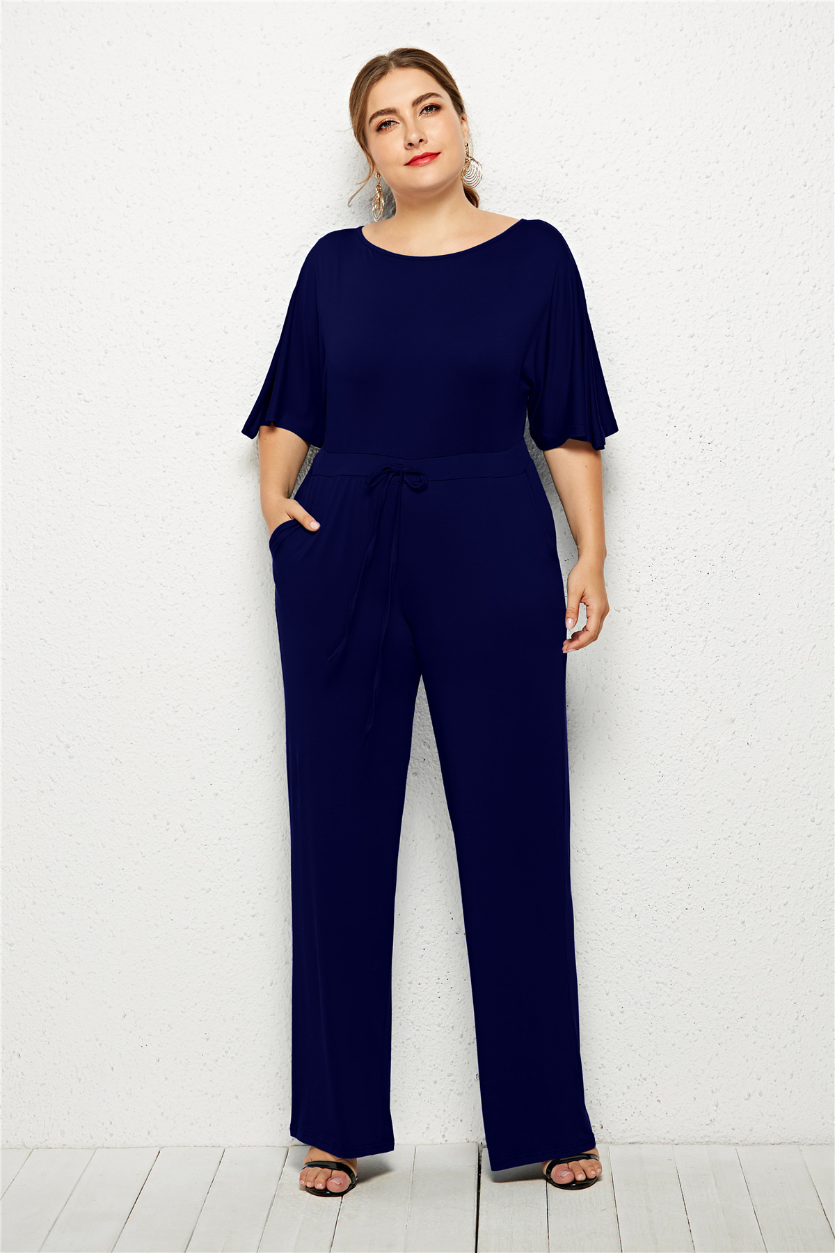 Plus Size Womens Casual Loose Solid Color Wide Leg Jumpsuit Comfortable Fit Versatile Style Ideal for Everyday Wear