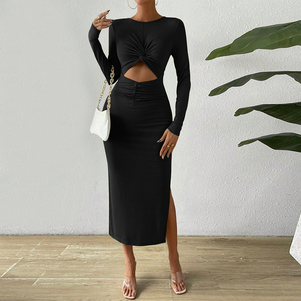 Autumn Winter New Sexy Hollow Out Split Hip Party Dress