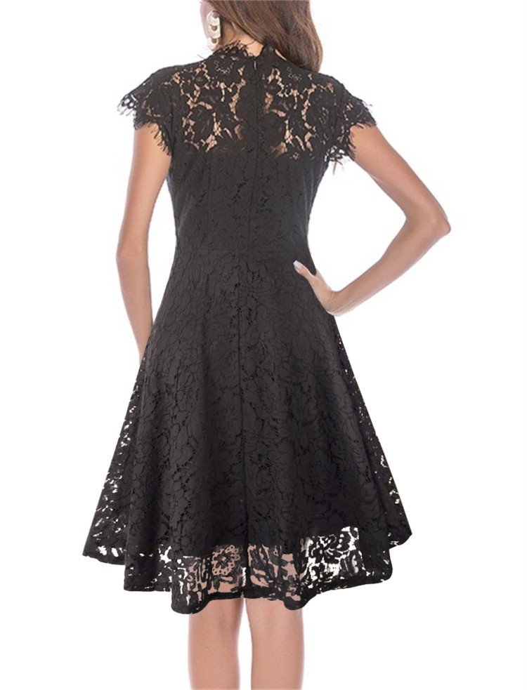 Womens Lace Dress Short Sleeve Round Neck Flared Skirt Spring Summer Fashion Wholesale Available