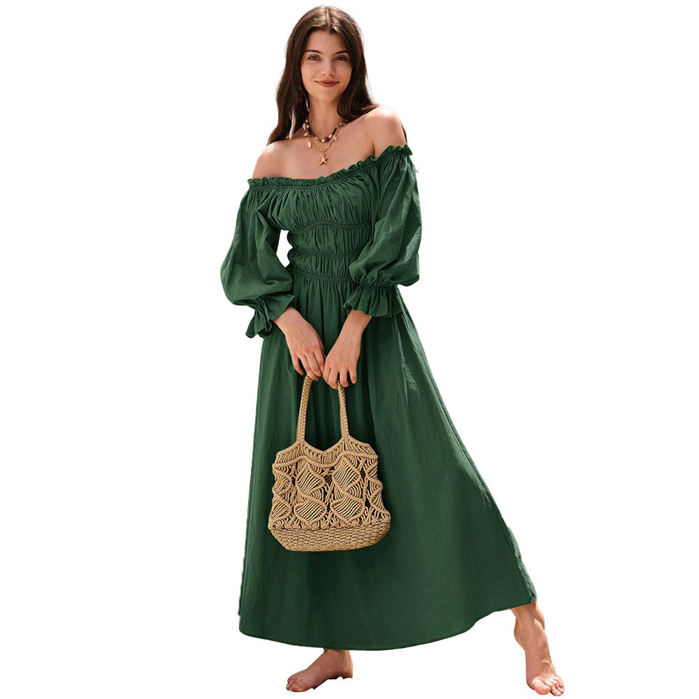 Vintage Style Off Shoulder Lantern Sleeve Long Dress