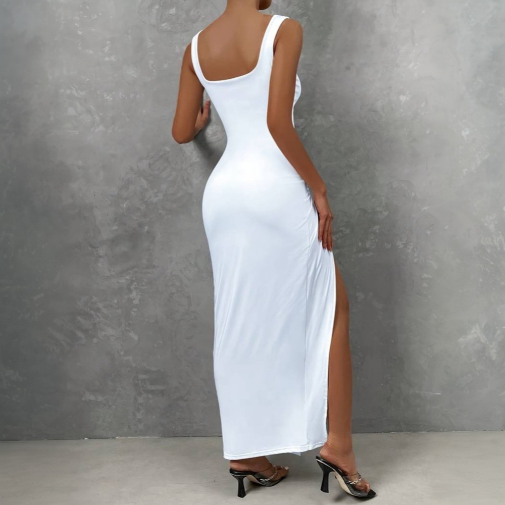 Women's Summer Casual Slim Fit Sleeveless Maxi Midi Solid Color Dress