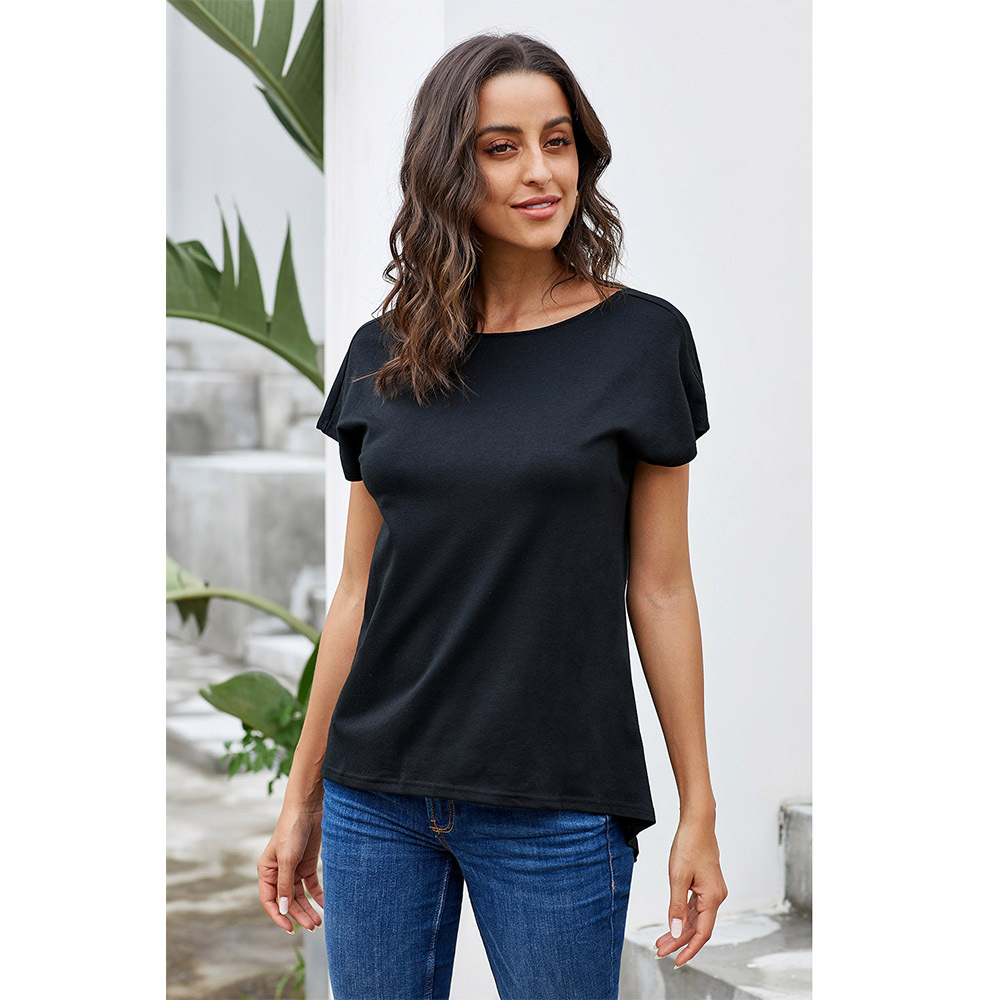 Womens Solid Color T Shirt European Style Round Neck Short Sleeve Regular Fit Casual Wear for Summer Wholesale
