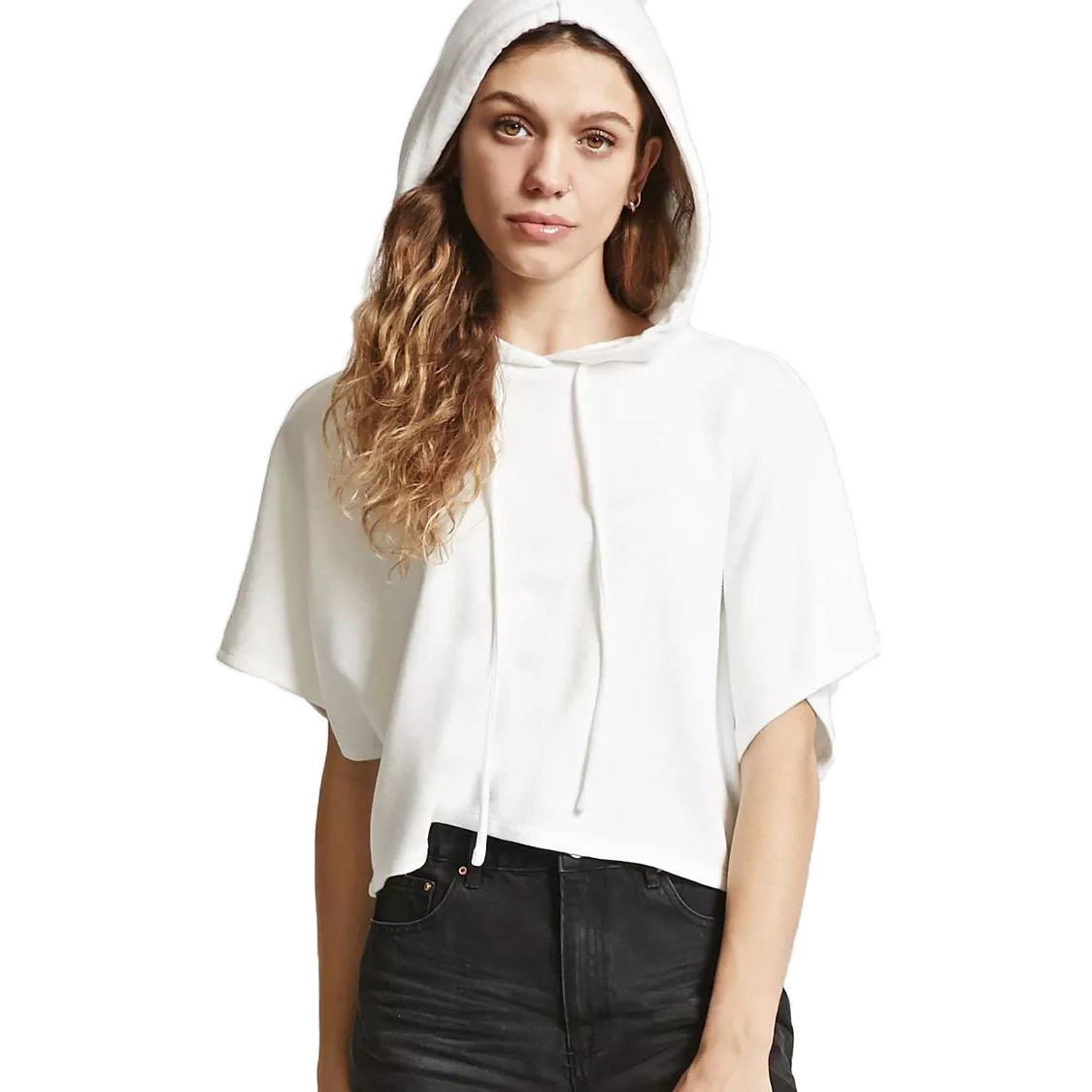 Womens Short Sleeve Hooded Crop Sweatshirt Sexy Design Spring Fashion Comfortable Fabric Wholesale Available