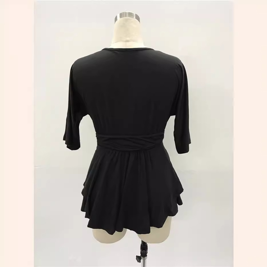 Plus Size Womens Dress Solid Color Deep V Neck Three Quarter Sleeve Autumn Fashion Wholesale Available