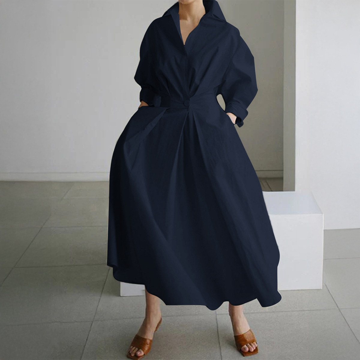 European and American Casual Style High end Long Sleeve Cardigan Long Dress for Women Autumn and Winter