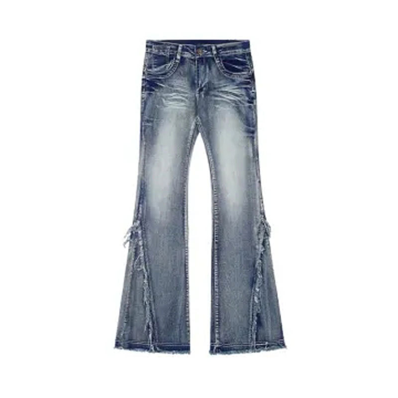 Plus Size Vintage Washed Frayed Hem Flare Jeans for Women Slim Fit High Waist Heavy Duty Fabric Casual Wear