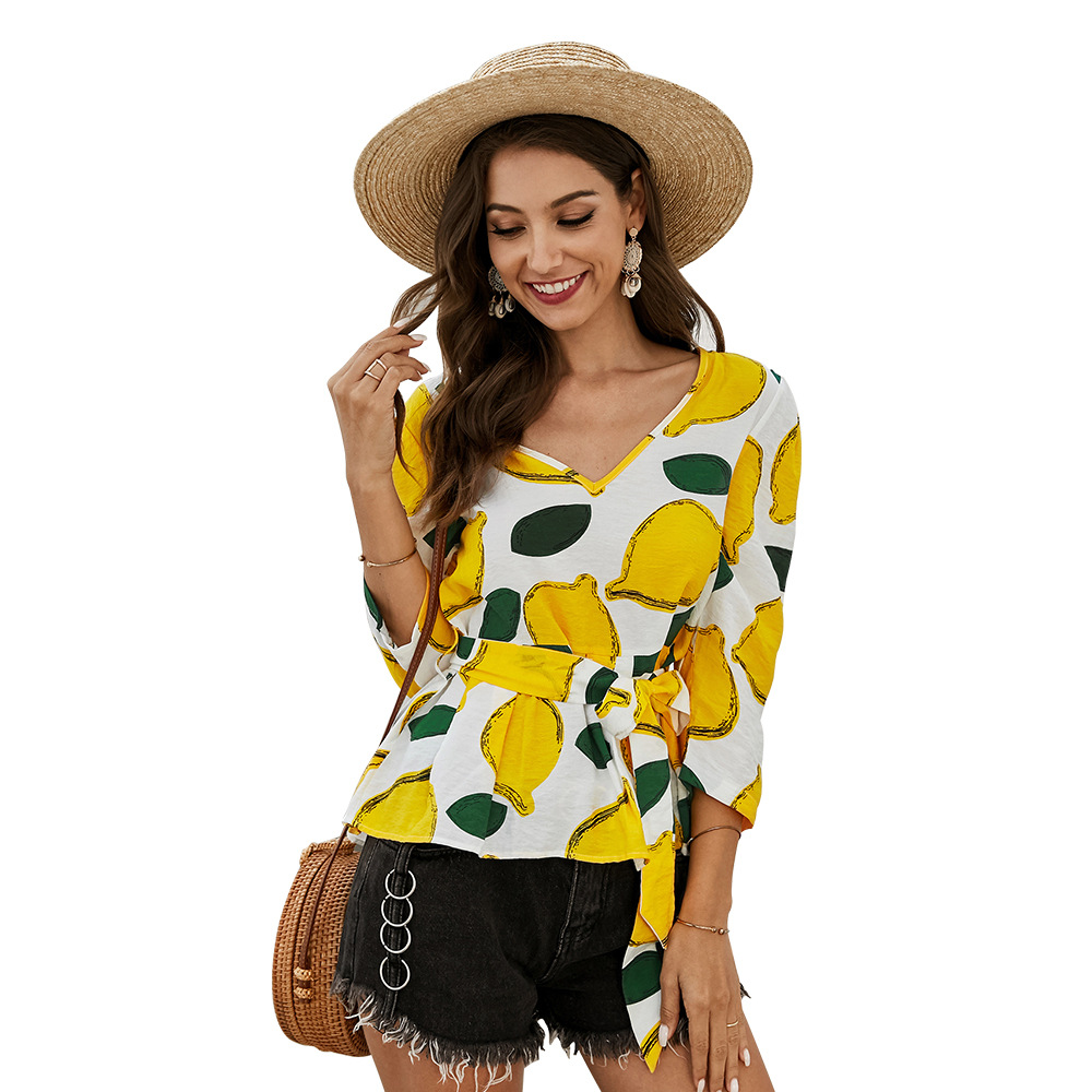 Elegant V Neck Printed Blouse Spring Collection Lightweight Fabric Stylish Design Perfect for Casual Wear Wholesale