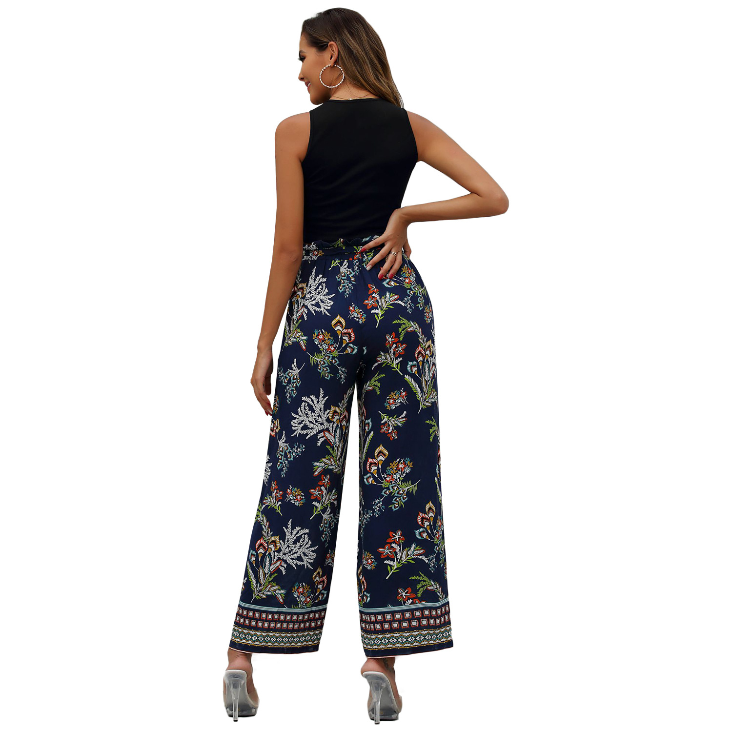 High Waisted Wide Leg Pants Floral Print Casual Style Comfortable Fit Perfect for Vacation or Leisure Wholesale