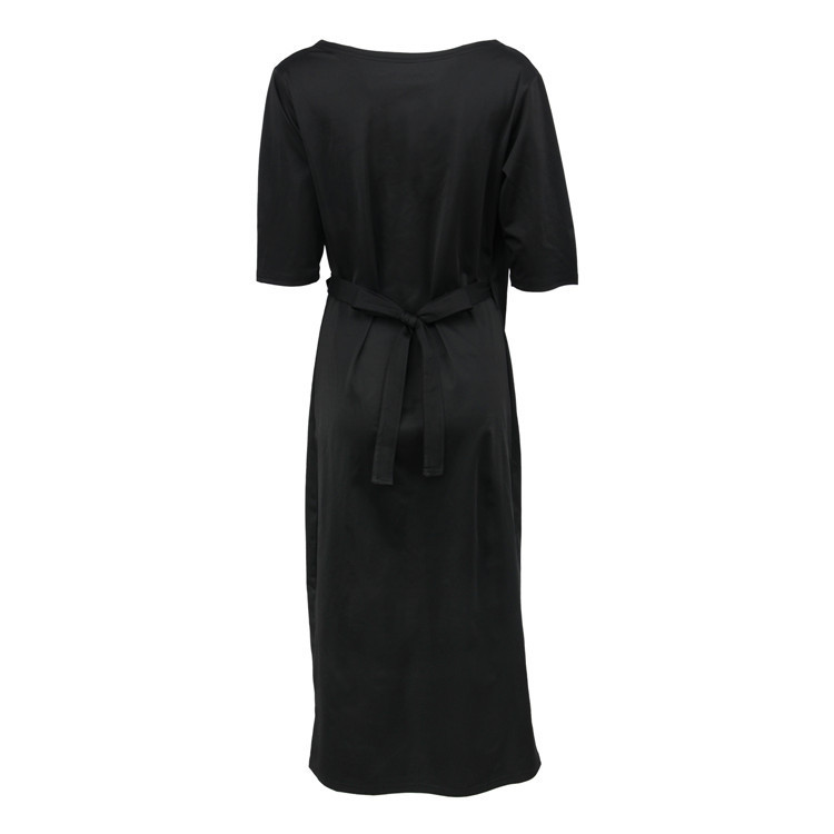 V Neck Long Dress Solid Color Mid Sleeve Side Slit Adjustable Tie Spring Fashion for Women Wholesale Available