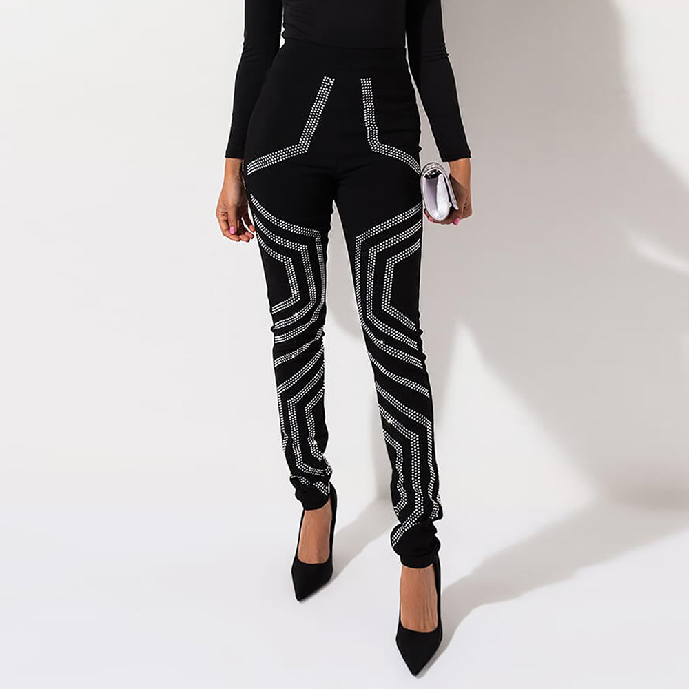 High Waisted Rhinestone Leggings Slim Fit Casual Style Autumn Winter Wear Wholesale Available
