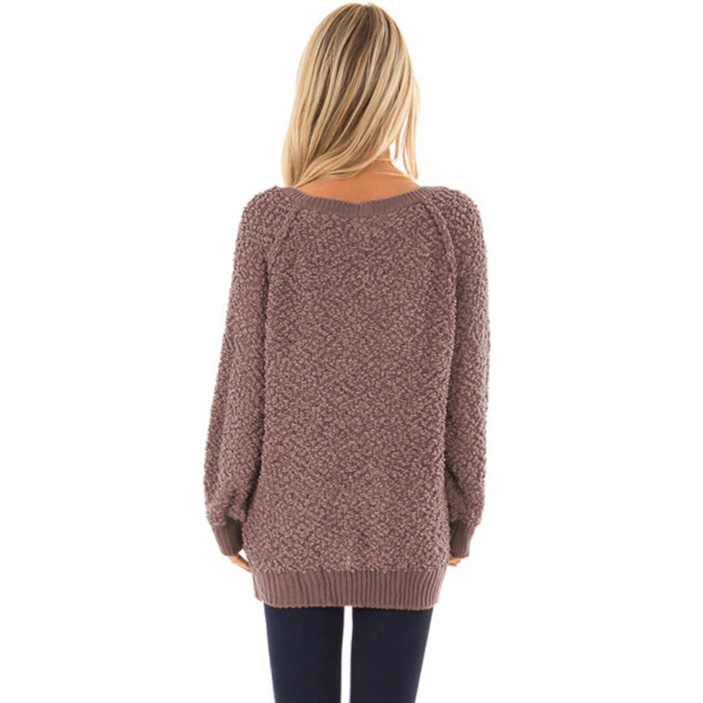 Womens V Neck Ribbed Knit Sweater Long Sleeve Solid Color Cozy Fabric Autumn Winter Casual Wear Wholesale
