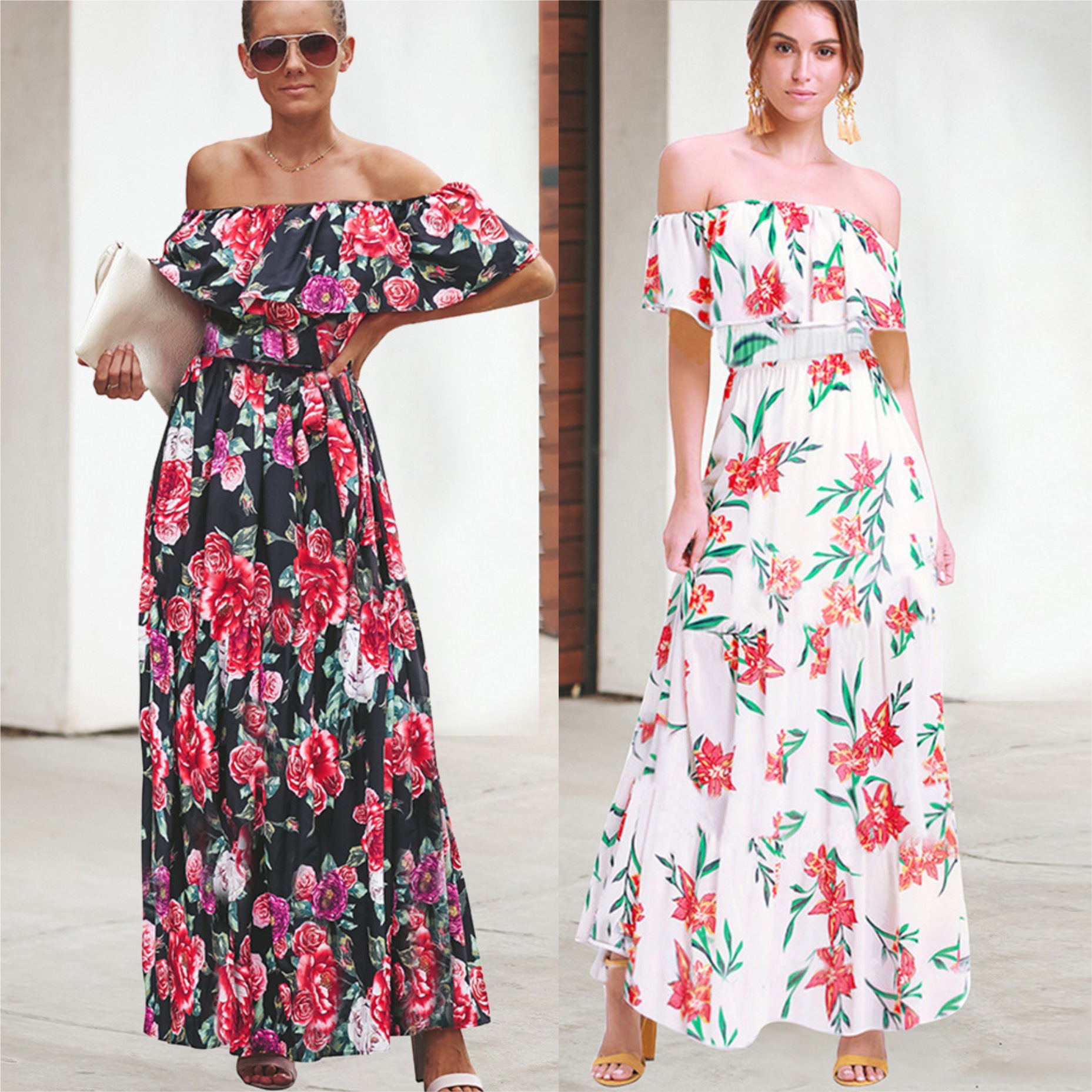 Floral Print Off Shoulder Dress Elegant Design Summer Style Comfortable Fabric Wholesale Available