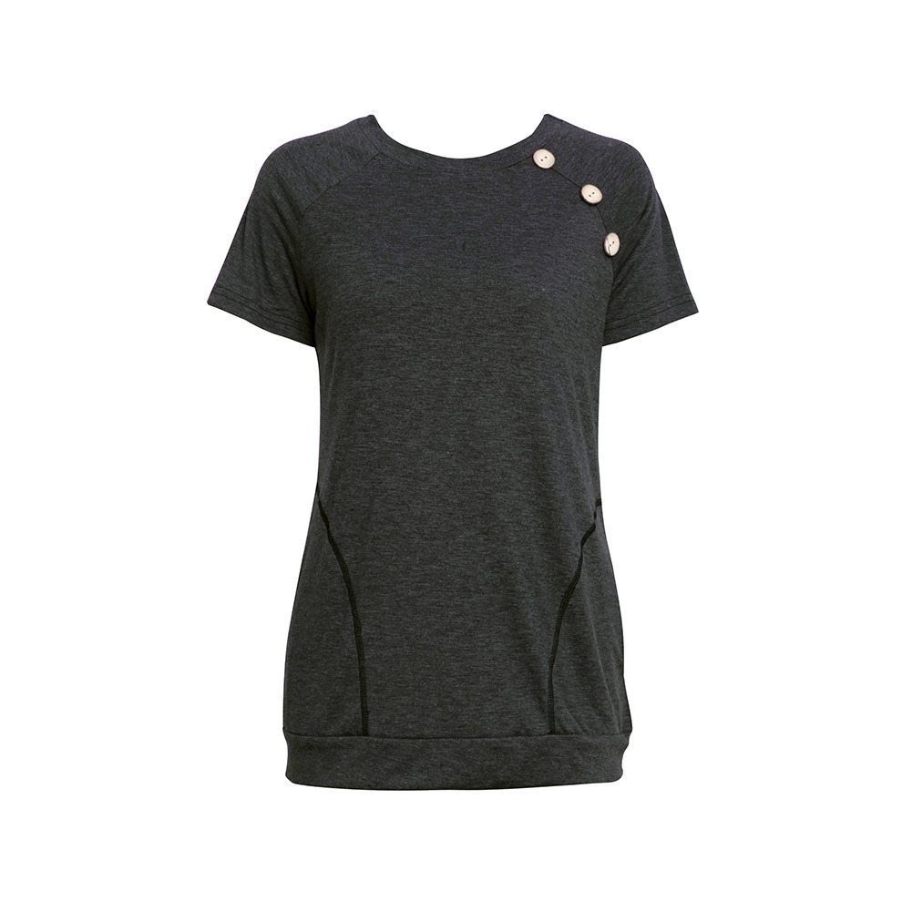 Womens Summer T Shirt Casual Round Neck Pocket Button Detail Short Sleeve Perfect for Everyday Wear Wholesale