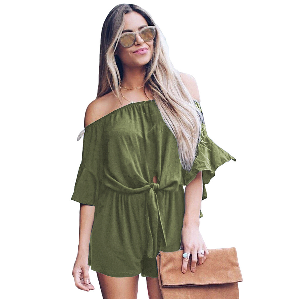 Womens Jumpsuit Solid Color Simple Design One Shoulder Ruffled Chiffon Casual Summer Wear Wholesale Available