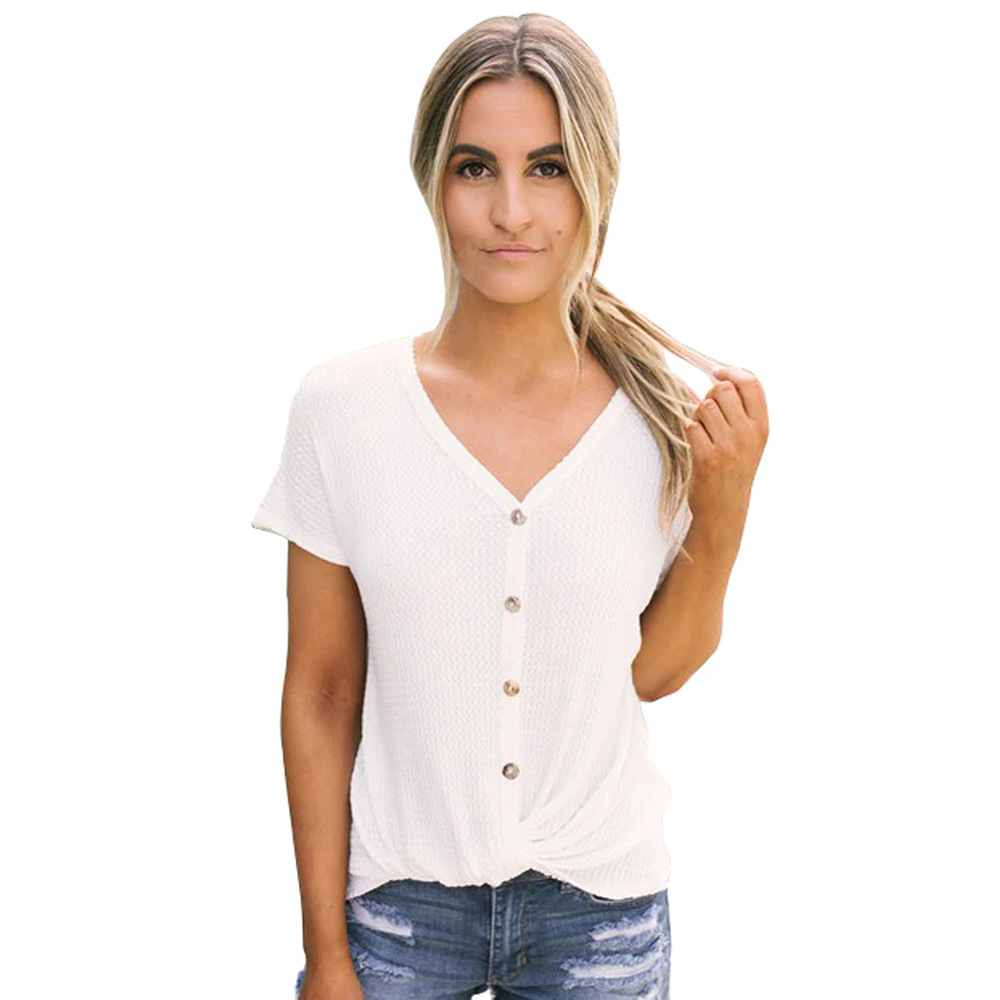 Womens V Neck Short Sleeve T Shirt Solid Color Casual Style Summer Wear Wholesale Available
