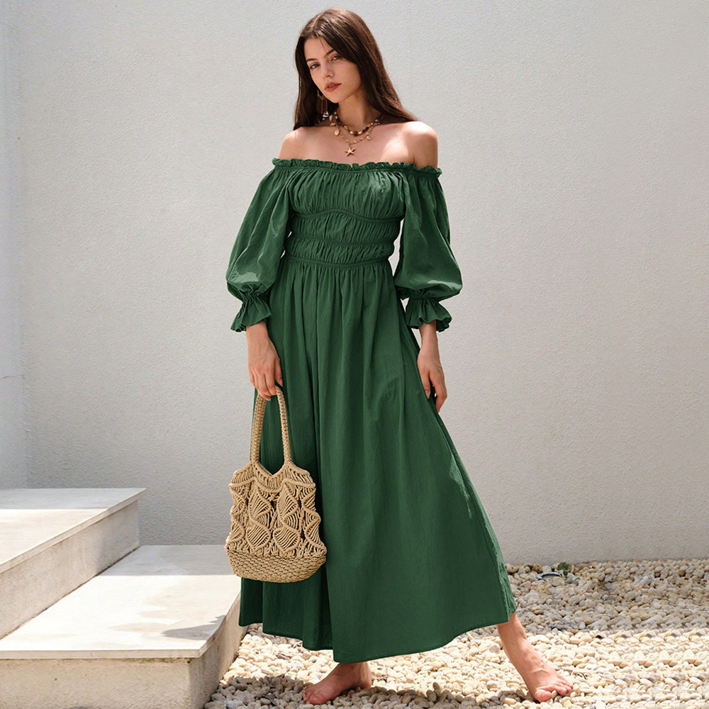 Vintage Style Off Shoulder Lantern Sleeve Long Dress