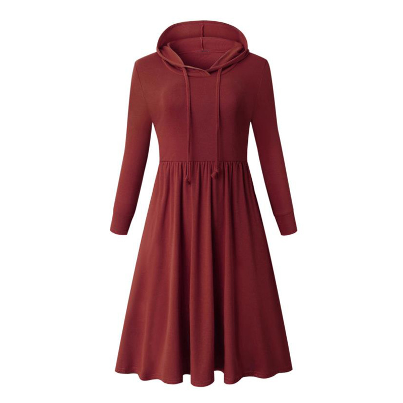 Hooded Long Sleeve Dress Solid Color Flared Hem Casual Style Perfect for Winter Wear Ready to Ship