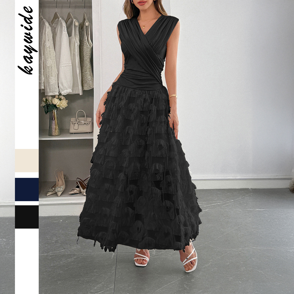 Elegant Color Block Fashion Long Dress for Women Summer