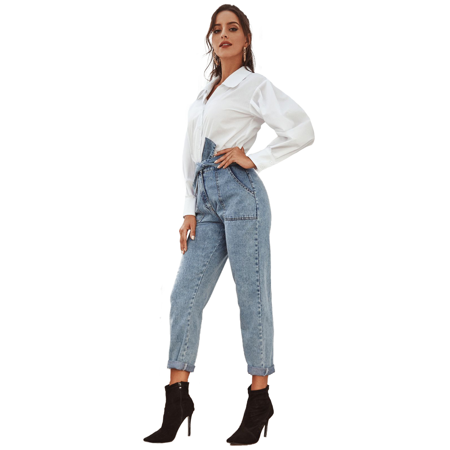 High Waisted Slim Fit Denim Pants Womens Casual Style Perfect for Spring and Summer Ready to Ship