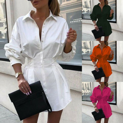 Womens Button Detail Shirt Solid Color Waist Cinching Design Long Sleeve Autumn Fashion Wholesale Available