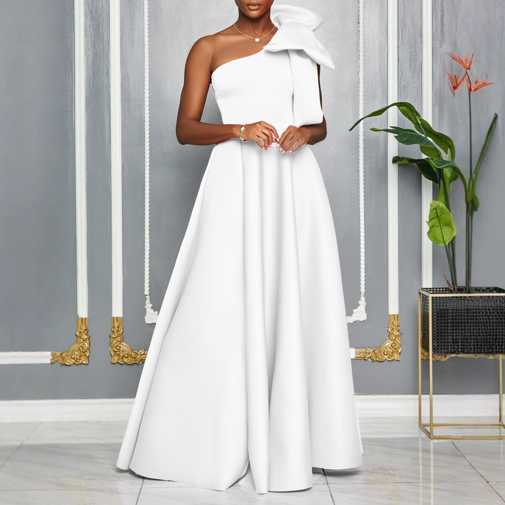 Elegant Off Shoulder Bow Tie Long Dress for Women, Sexy African Style Evening Gown, Trendy Cross Border Fashion