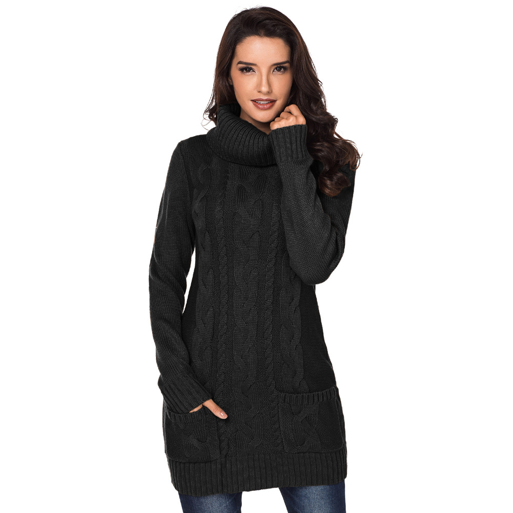 Long Sleeve Turtleneck Sweater Solid Color Ribbed Knit Mid Length Autumn Winter Womens Fashion Wholesale Available