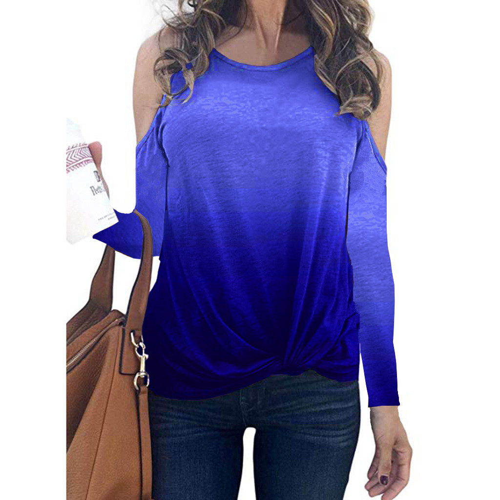 Rainbow Gradient Print Long Sleeve T Shirt Womens Fashion Casual Style Autumn Winter Wholesale Available