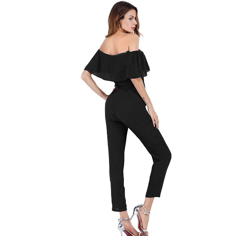 Chiffon Jumpsuit Short Sleeve Off Shoulder Ruffle Detail Sexy Design Spring Summer Fashion Wholesale Available