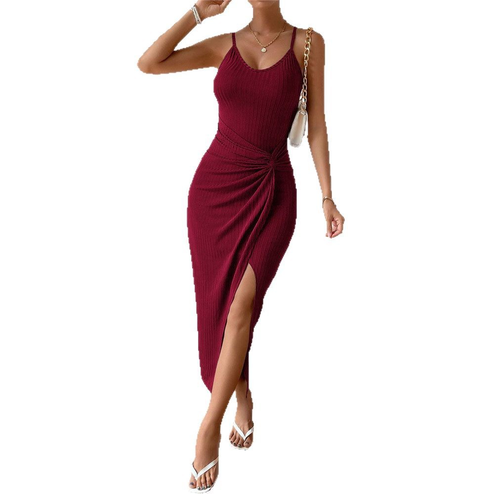 Spring Summer New European and American Women's Slim Waist Hip Split Sexy Backless Strap Dress