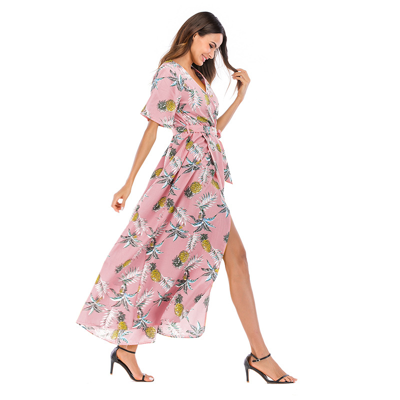 Chiffon Maxi Dress Floral Print V Neck Summer Style Perfect for Beachwear Wholesale Available