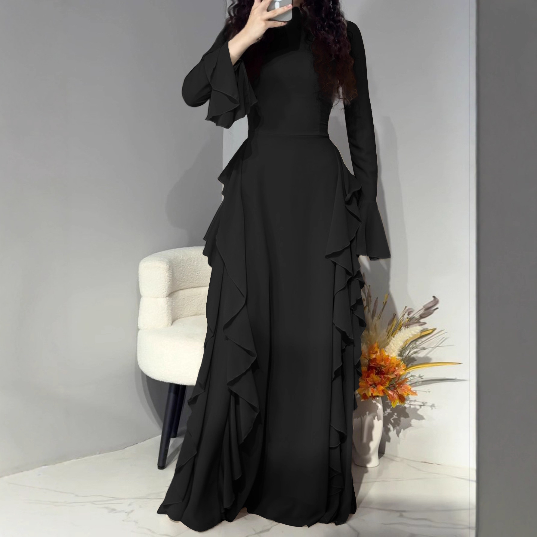 Fashion High end Long Sleeve Long Dress Women's Dress Autumn Winter Elegant Commuting