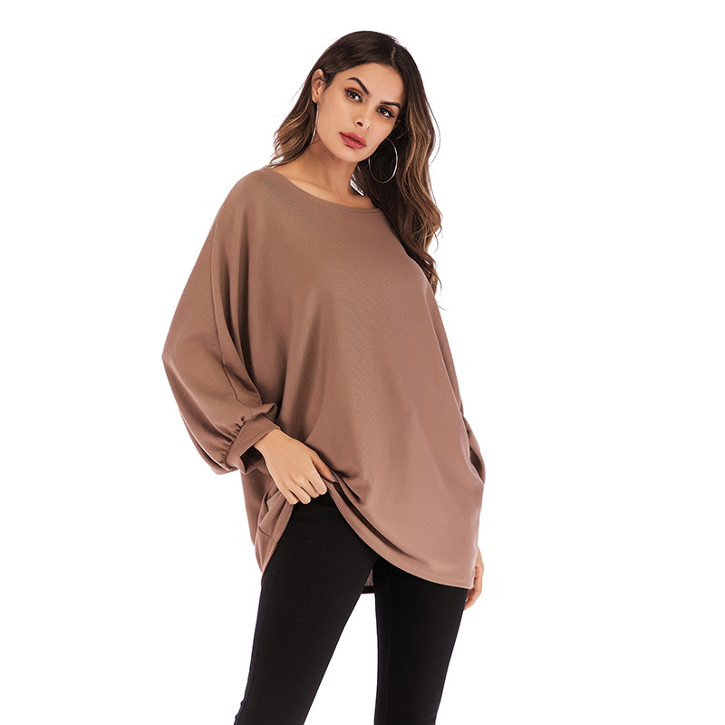 Plus Size Batwing Sleeve T Shirt for Women Loose Fit Solid Color Round Neck Casual Wear Wholesale Available