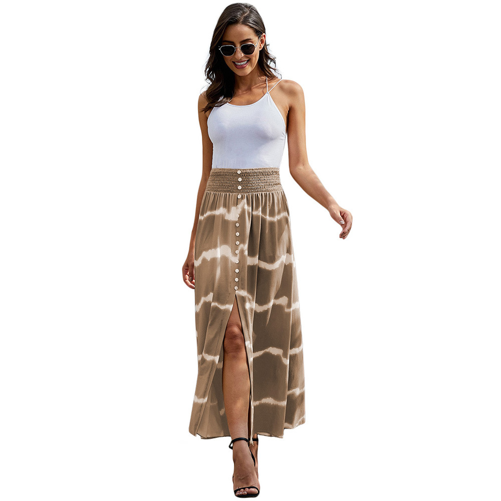 A Line Midi Skirt Unique Floral Print High Waist Side Slit Spring and Autumn Fashion Wholesale Available