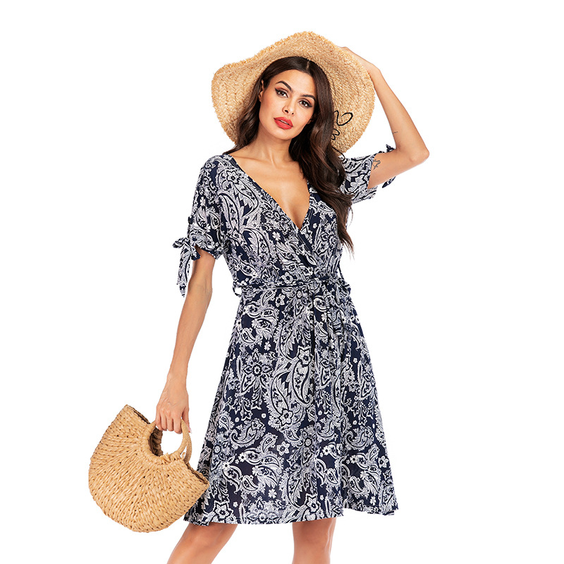 Floral Print Bodycon Dress V Neck Milk Silk Fabric Elegant Design Perfect for Spring Summer Events Wholesale