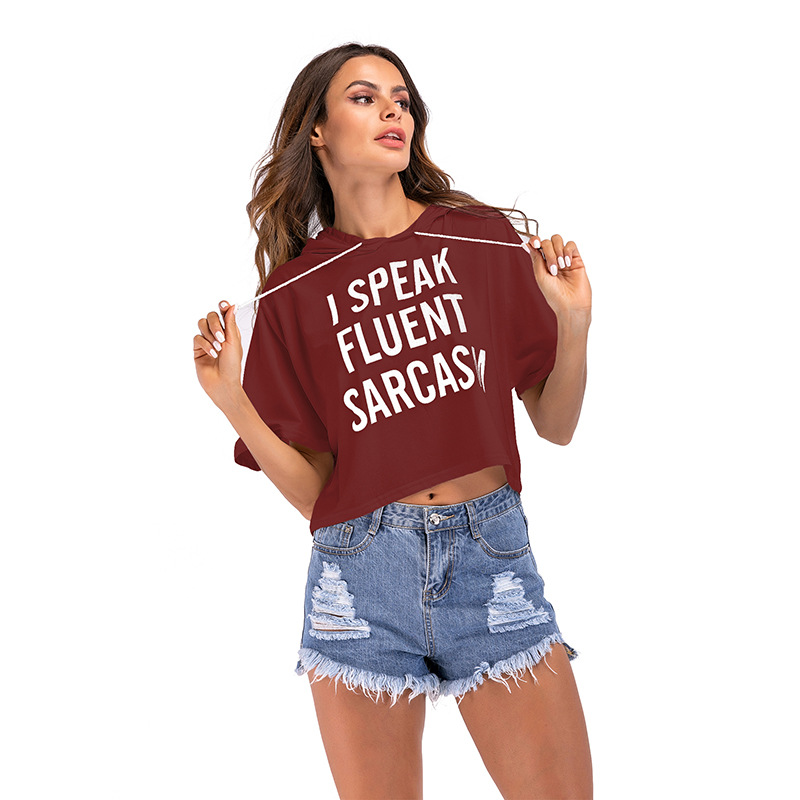 Womens Short Sleeve Hooded Crop Sweatshirt Sexy Design Spring Fashion Comfortable Fabric Wholesale Available