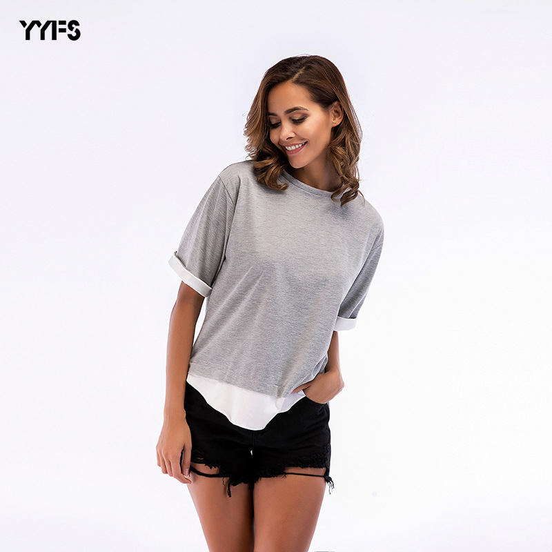 Color Block Round Neck Short Sleeve Womens T Shirt Plus Size Casual Style Summer Wear Ready to Ship
