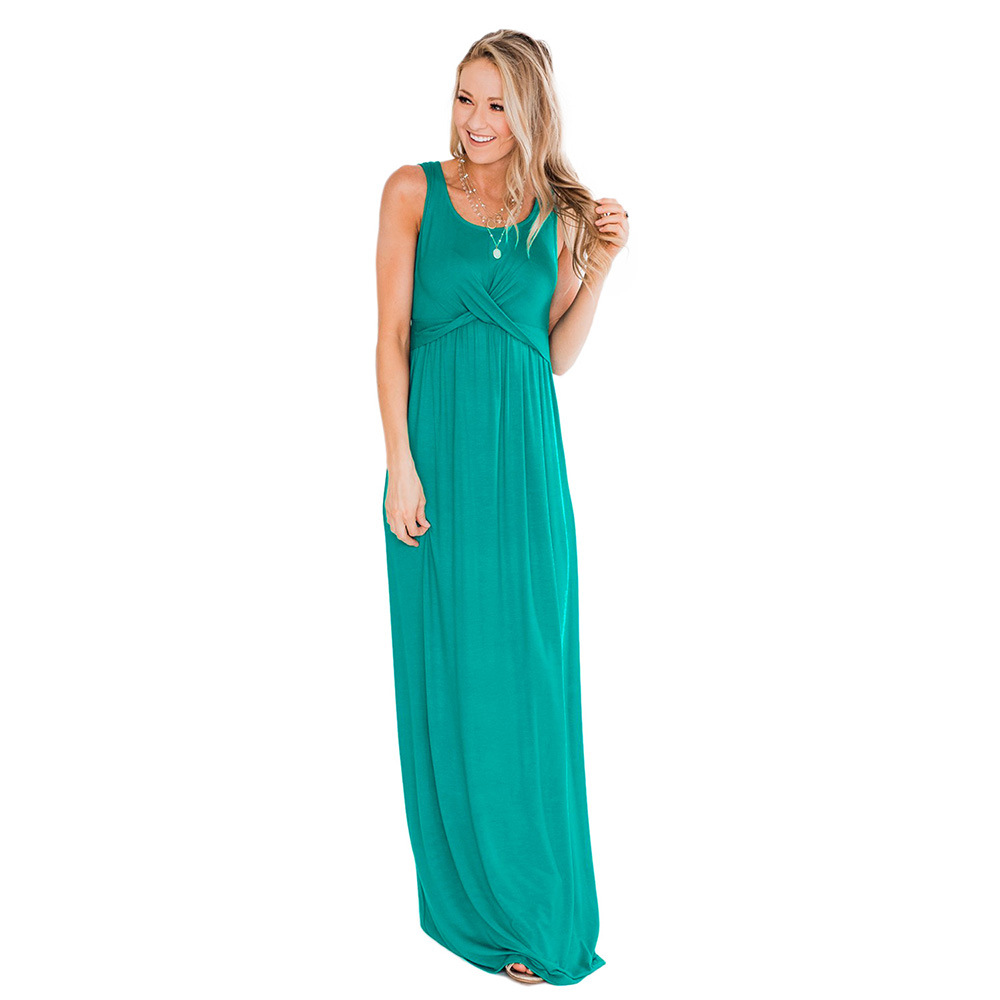 Summer Womens Dress Sleeveless High Waist Twist Knot Pleated Design Slim Fit Elegant Evening Wear Wholesale
