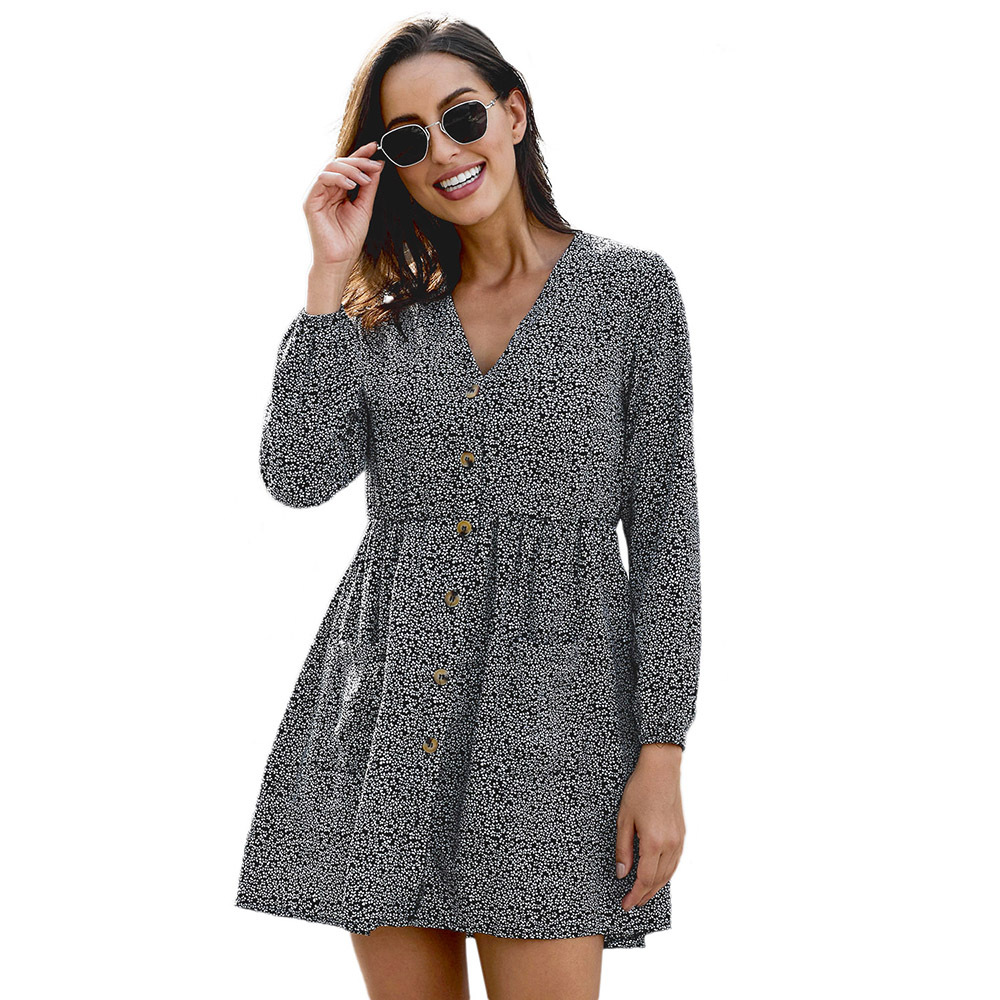 Plus Size Floral Print Midi Dress for Women V Neck Long Sleeve Casual Style Perfect for Autumn and Winter Wholesale