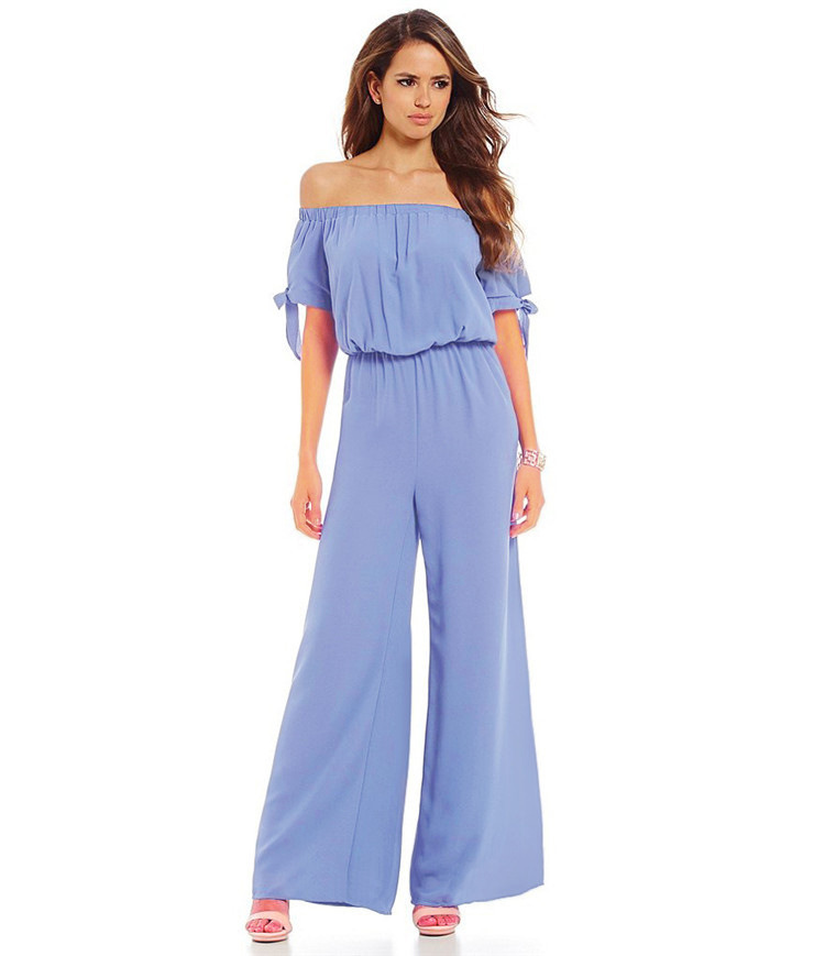 Off Shoulder Chiffon Jumpsuit Waist Tie Long Pants Stylish Sleeves Perfect for Parties and Events Wholesale