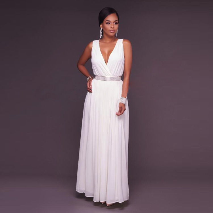 Chiffon Dress Deep V Neck Elegant Style Solid Color Perfect for Parties and Special Occasions Wholesale Available