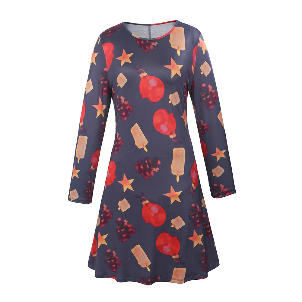 Christmas Dress Long Sleeve Printed Elegant Design Autumn Winter Fashion Wholesale Available
