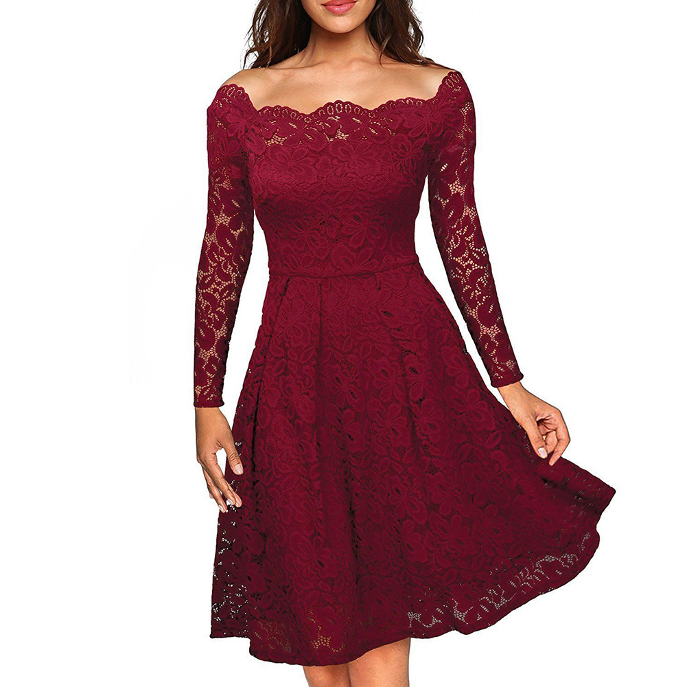Lace Midi Dress for Women Long Sleeve A Line Mid Waist Elegant Design Summer Fashion for Casual Occasions