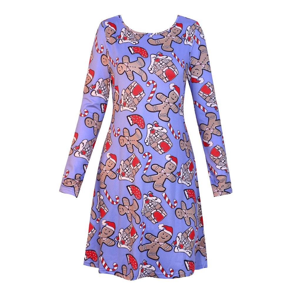 Long Sleeve Printed Dress Casual Style Autumn Winter Christmas Occasion Wholesale Available ready to ship