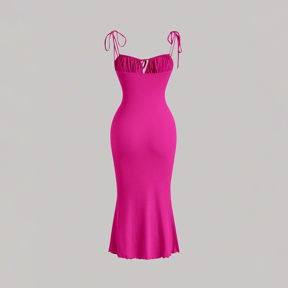 Sexy Drawstring Slim Fit Mermaid Long Dress with Spaghetti Straps
