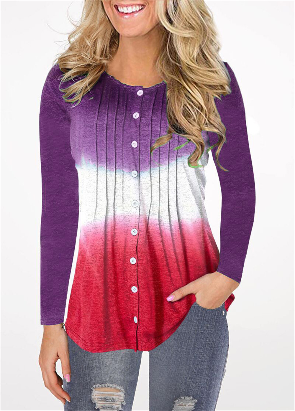 Womens Gradient Long Sleeve Top Autumn Winter Fashion Casual Wear Wholesale Available fast shipping