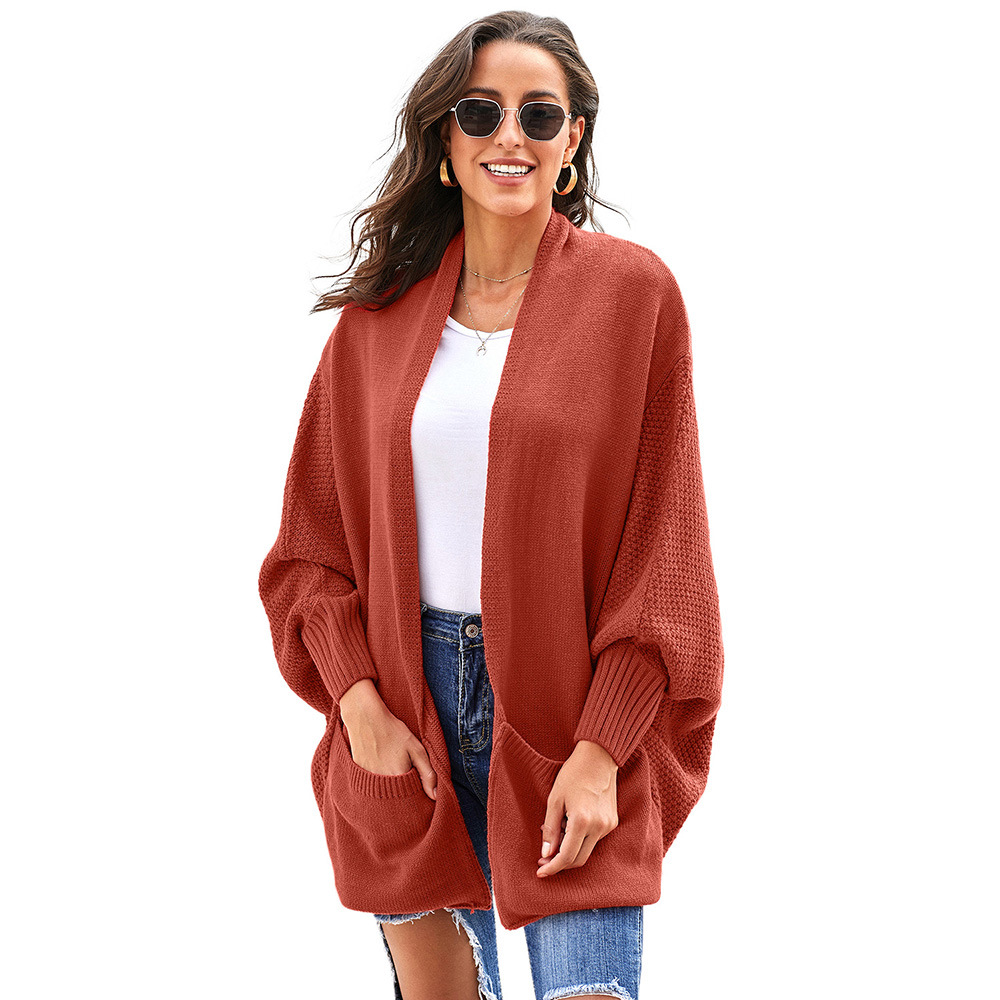 Batwing Sleeve Sweater Solid Color Loose Fit Mid Length Knit Autumn Winter Casual Wear Wholesale Available