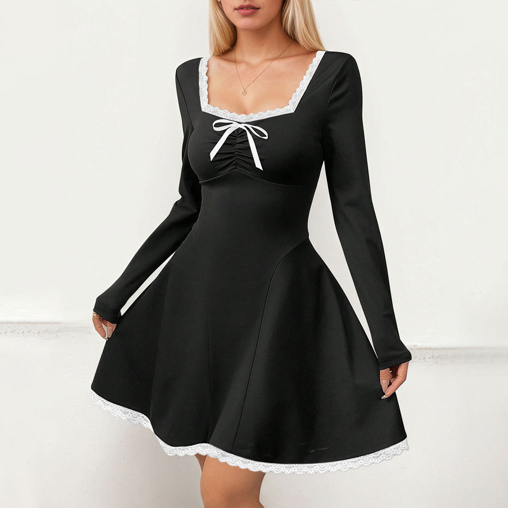 Elegant Color Blocked Lace Trim U Neck Bodycon Dress — Winter Collection, Stylish, Sophisticated, Comfortable — Wholesale Supp