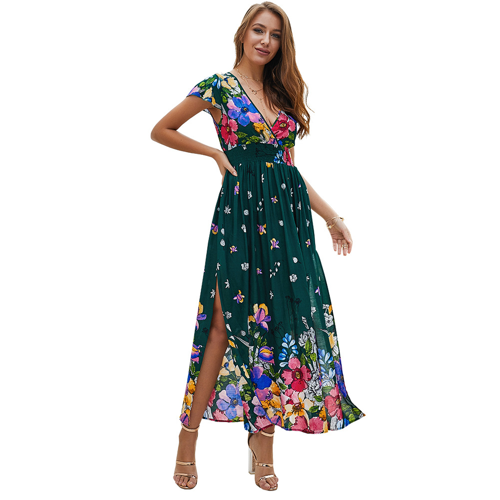 Fashionable Womens Cotton Dress Floral Print V Neck Summer Style Perfect for Casual Outings Wholesale Available